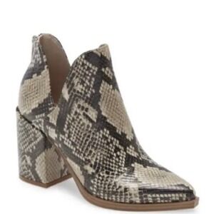 Snake Print Ankle Boots with Block Heel and Side Zip Western Pointed Toe Booties